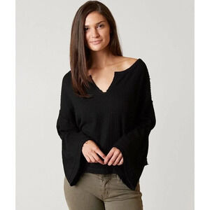 We The Free Dahlia Thermal Top Black V-Neck LS Size Small Cotton Viscose Women’s